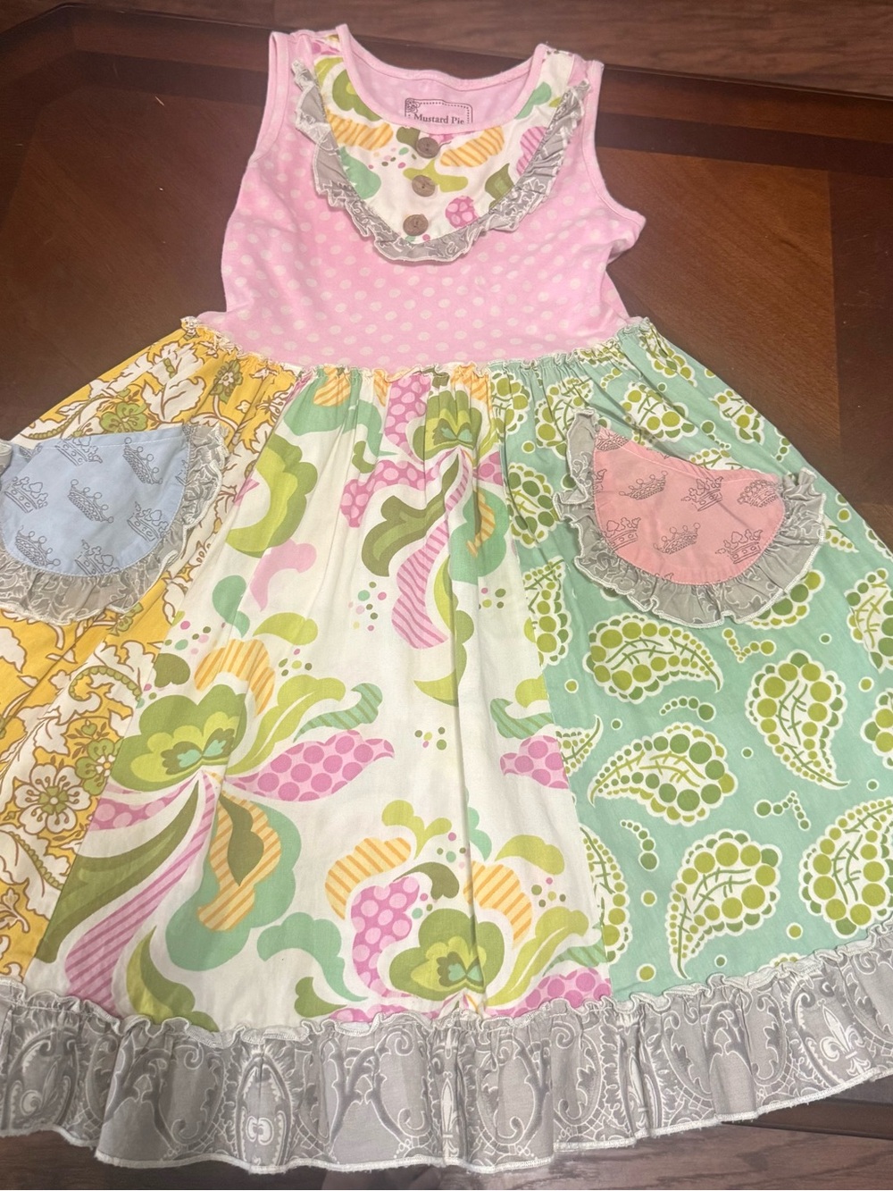 Mustard Pie Pink and Mint Patchwork Floral Sleeveless Dress